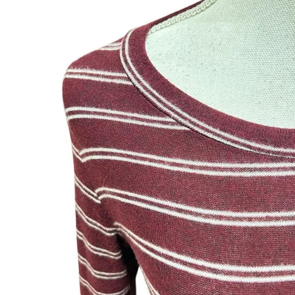 Kaileigh Burgundy & White Striped Long Sleeve casual comfy soft Dress size small - Picture 6 of 9